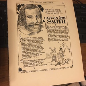 Captain John Smith Teachers historians art. 7 x 11 history illustration