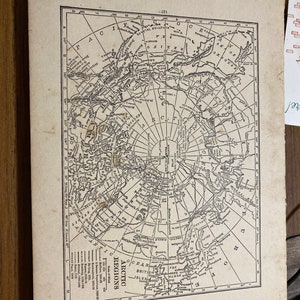 Map Arctic regions circa 1911 9 1/2 x 6 1/2 original book page.
