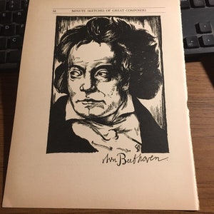 Ludwig Van Beethoven Great Composer book page for framing 7 1/2 x 10 music
