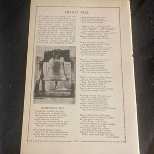 Liberty Bell Revolutionary War colonies independence art book page 6 x 12 1912. Historical