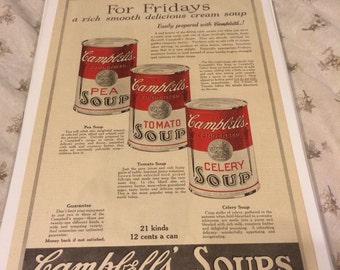 Campbell's soup ad Fridays stunning ad Large Graphic ad 1923