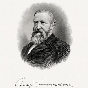May include: Black and white engraving of a man with a beard and mustache. He is wearing a suit and tie. The image is titled "Rufus Hatch"