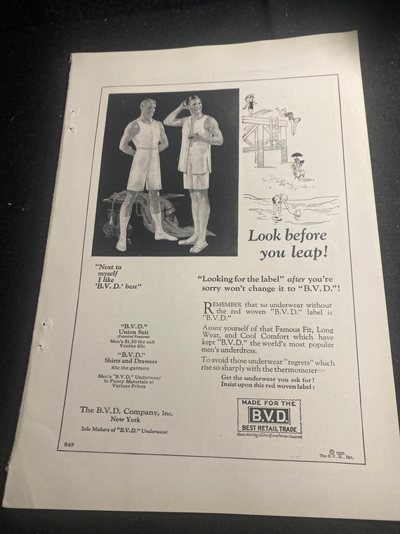 BVD Underwear Ad Circa 1920s Original -  Canada