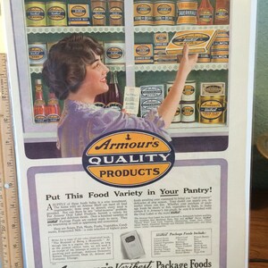 Armour&#39;s quality products vintage advertisement. Great graphics! 15 x 11. Circa 1917