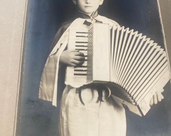 Vintage photo accordion player 6  x 4
