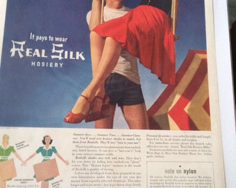 1940 real silk Hoisery ad. . 13 1/2 x 10 1/2 great graphics