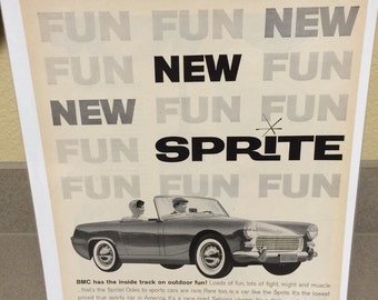 BMC Sprite automobile ad circa 1961.11x15 approx.