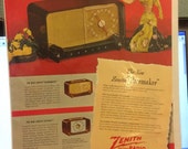 Zenith 1948 ad for the pacemaker, tournament, and zephyr models table radios.