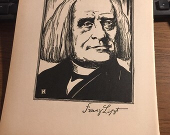 Franz Liszt Great Composer book page for framing 7 1/2 x 10 music