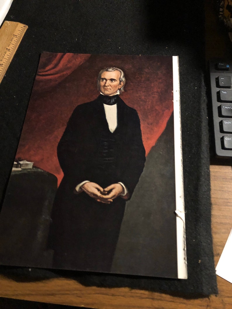 1965 original. James Polk President USA 7 x 10 portrait book page image