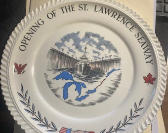 First edition commemorative opening of the St. Lawrence Seaway plate. Approx 10’5 plate no chips dings or cracks.