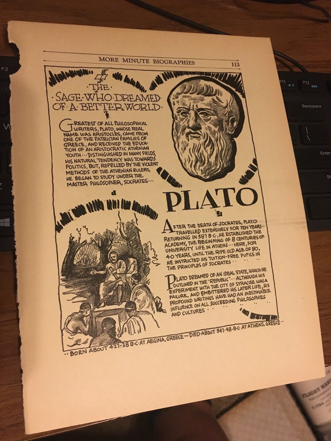 Vintage Plato Biography Book Page Print (7x11 Approx.) - Etsy
