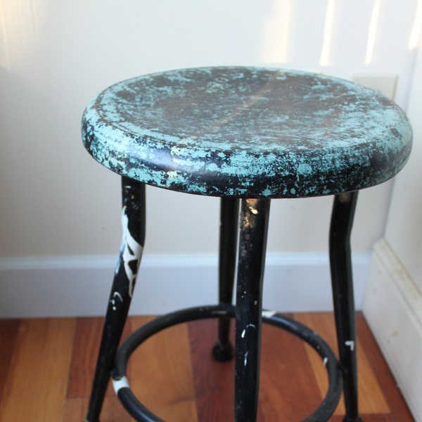 Vintage Industrial Metal Stool with Beautiful Patina