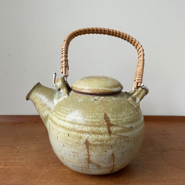 Vintage Mid Century Modern Studio Pottery Teapot, Signed, Mid Century Modern, Japandi Style