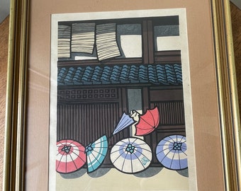 Vintage Original Woodblock Print by Katsuyuki Nishijima (1945 -), Japan, "雨晴”, Framed