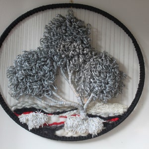 Vintage Hand Woven Yarn Art Tapestry, Macrame, Loop, Tree of Life, Bohemian, Mind Century Modern, Wall Decor, Boho Chic