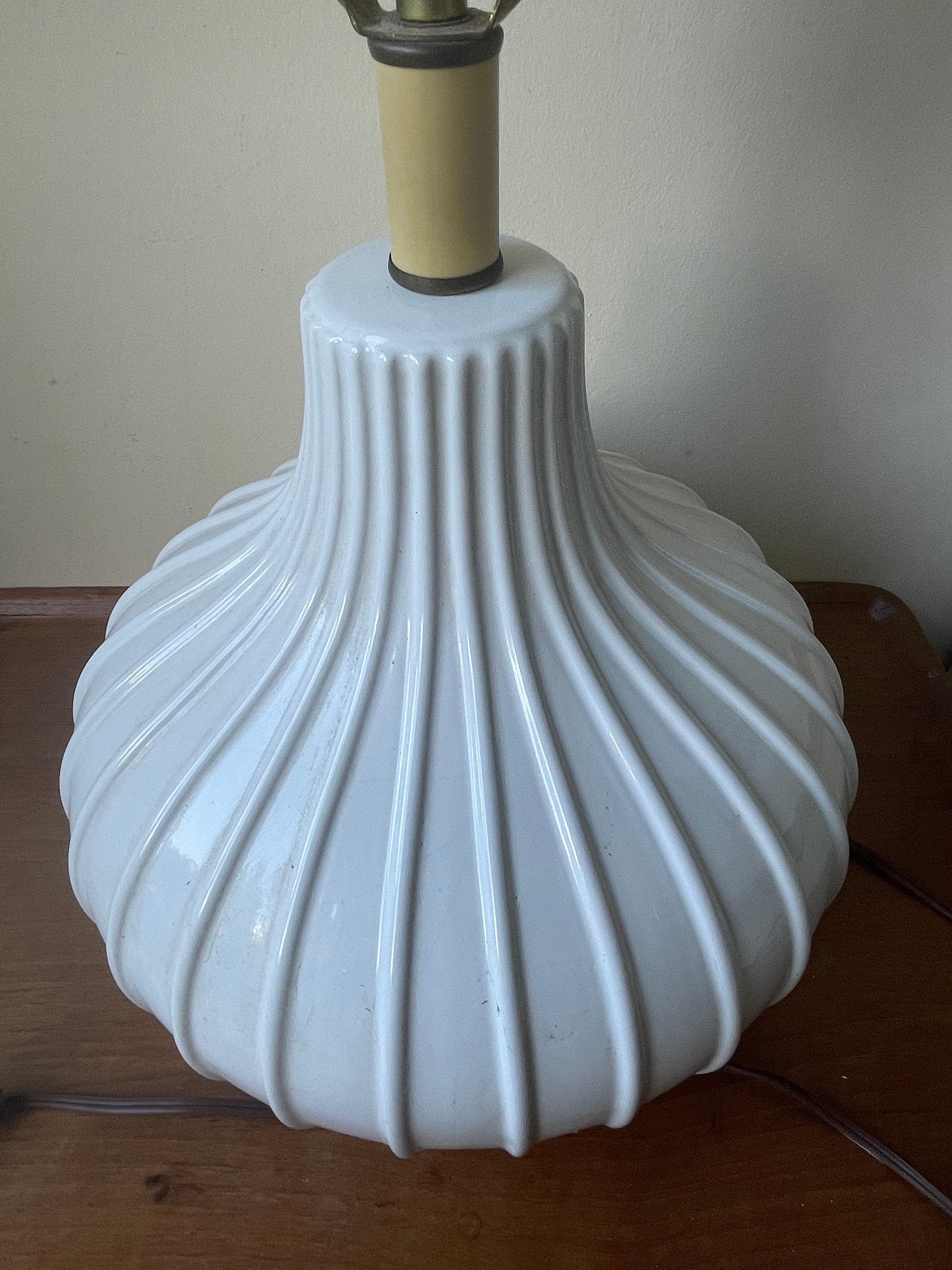 Vintage Danish Modern Pottery Table Lamp, White, Mid Century