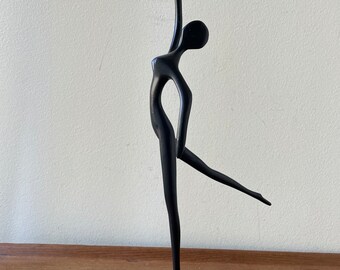 Modernist Black Metal Sculpture Figure by Bodrul Khalique, Dancing Woman, Modernist Decor, Vintage