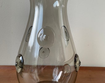 Vintage Smokey Grey Art Glass Vase, Modernist, Abstract, Unidentified Artist, Polka Dot,