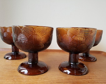 Vintage Iittala, Nuutajarvi Miranda Footed Dessert Bowl (2), Compote, Brown, Heikki Orvala Design, Finland, Scandinavian Glass