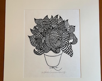 Jacques Hnizdovsky Hand Printed Original Woodcut print 1974, Potted Plant, Signed with Certificate of Authenticity