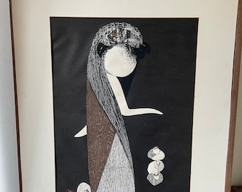 Vintage Large Woodblock Print by Kaoru Kawano, Signed, Stamped, Japanese Art, Hanga, Mid Century Modern