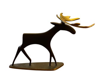 Vintage Bronze Figurine Moose, by Hagenauer, Austria, Modern Vienna Bronze Collectible, Stamped, Authentic, 1930s