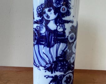 Rosenthal Studio Line Vase by Bjorn Wiinblad, Blue & White, Oval, Large
