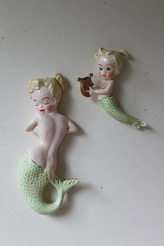 Vintage Ceramic Mermaid Mermaids 2 In Style Of Nameth Etsy