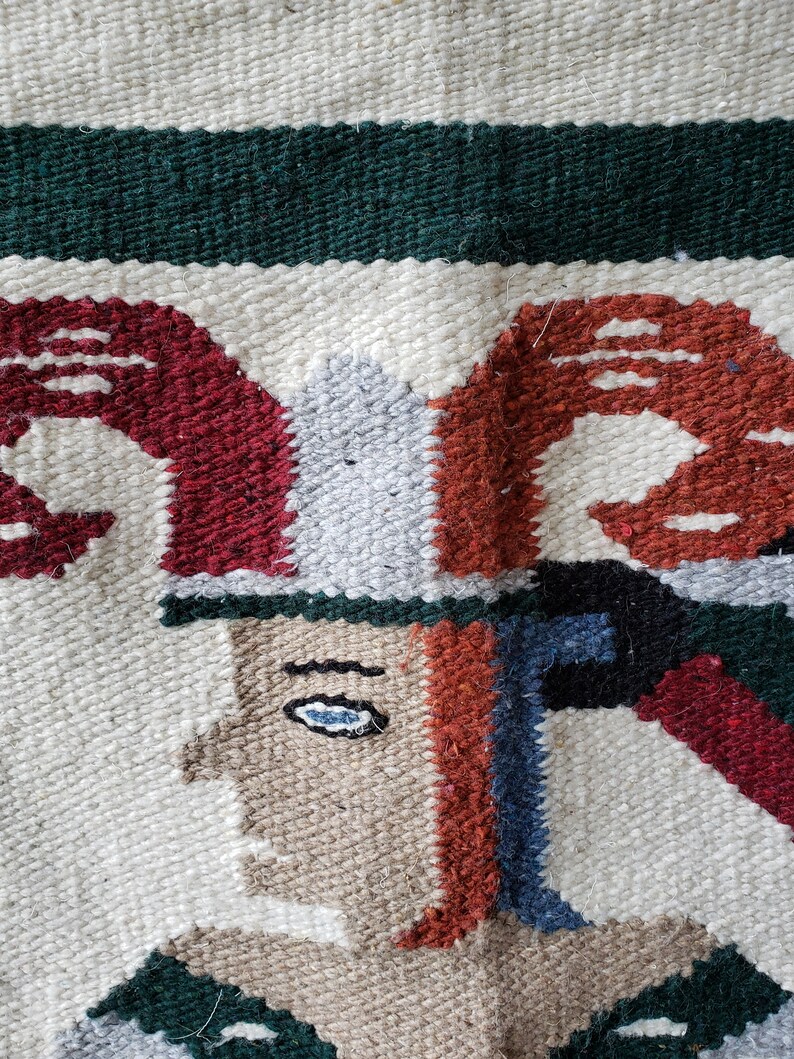 Vintage Mexican Handwoven Blanket Aztec Mayan Design Throw Etsy Canada