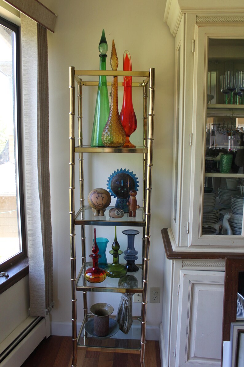 Vintage Brass Faux Bamboo Glass Etagere Display Shelf Etsy