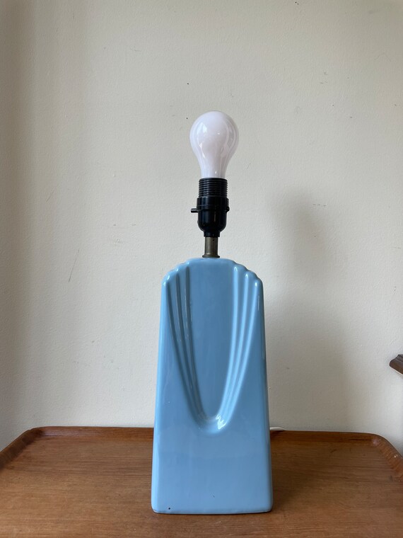 Vintage Table Lamp 80s Art Deco Style Pastel Blue Grey Etsy