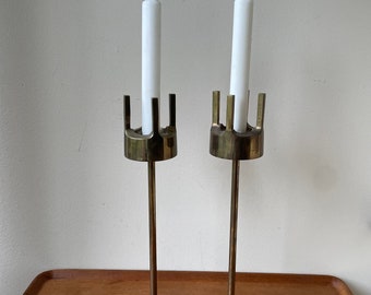 Vintage Swedish Modern Brass Candle Holders (2), Style of Pierre Forsell, Modernist