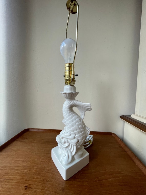 Vintage Casa Pupo London White Fish Table Lamp From 60s 70s Mid