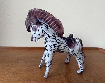 Vintage Murano Glass Horse /Zebra Pony Sculpture, Italy, in style of Archimede Seguso Bianco Nero Series