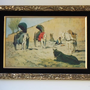 Vintage Giovanni Fattori  &quot;Barrocci romani&quot; 1872-73, Print on Board, Framed, Italy