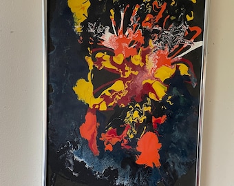 Original Abstract Painting, Acrylic on Canvas Board, Framed, Signed