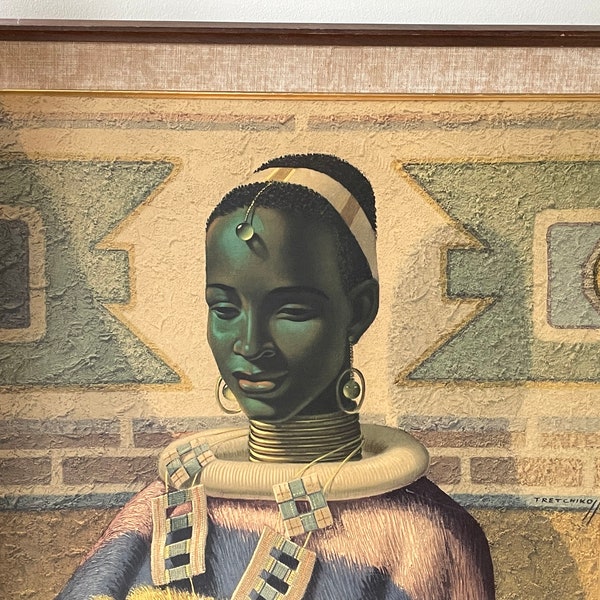Vintage Vladimir Tretchikoff Print "Ndebele Girl", 1960s, Framed, Mid Century Modern Art, Boho Chic