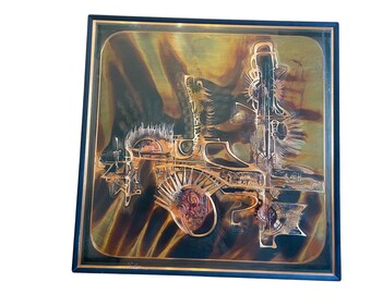 Bernhard Rohne, Etched Oxdized Abstract Metal Art 1975, 12" x 12", Framed, Signed, Mid Century Modern