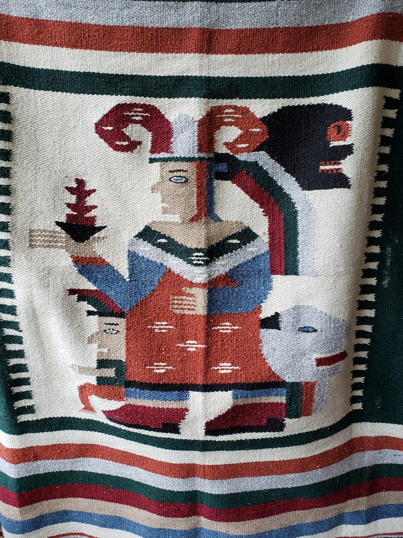 Vintage Mexican Handwoven Blanket Aztec Mayan Design Throw Etsy Canada