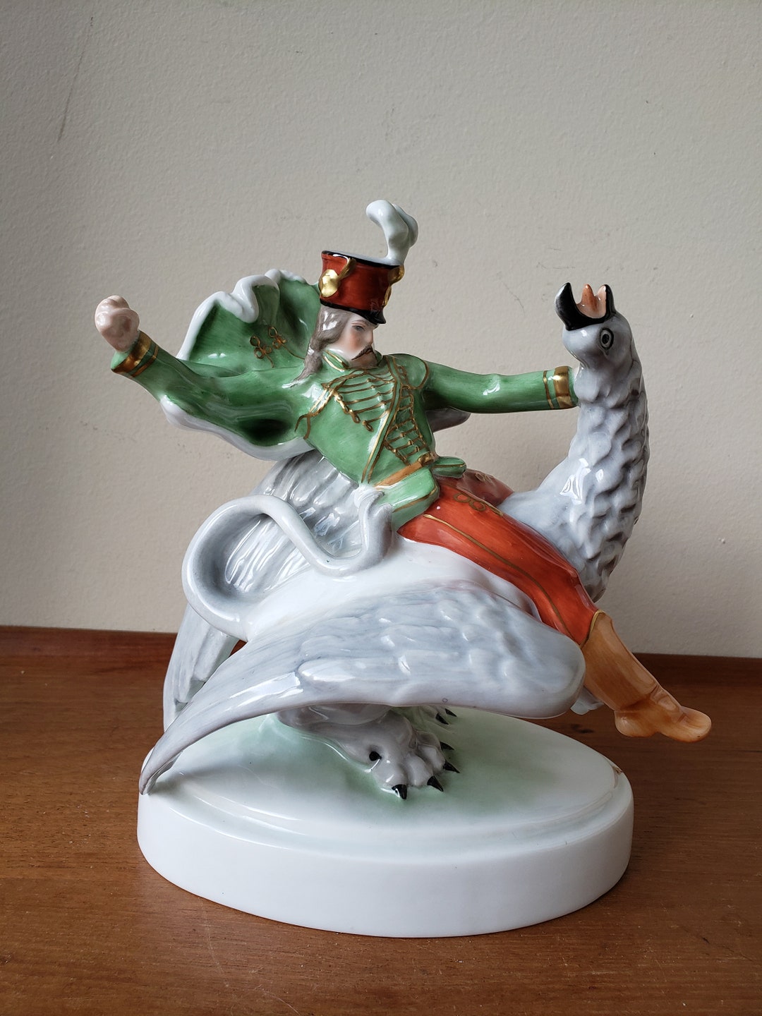 Vintage Herend Figurine, Soldier Riding fighting Griffin, Made in
