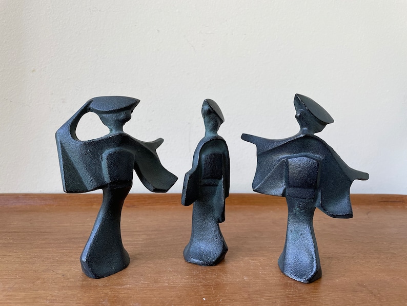 Vintage Bronze Metal Figurine Japanese Dancer Trio Geisha Etsy