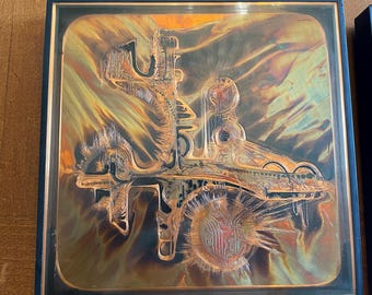 Bernhard Rohne, Etched Oxdized Abstract Metal Art 1975, 12" x 12", Framed, Signed, Mid Century Modern