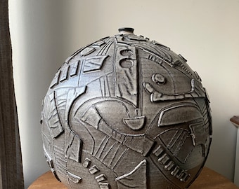 Rare: Clyde Burt Studio Pottery Vassel, Signed, Massive Abstract Sphere Sculpture, Mid Century Modern Vintage