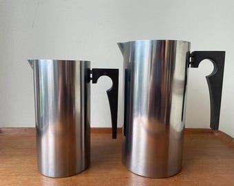 Stelton Cylinda- Line Pitchers, Denmark, Arne Jacobsen Design, Vintage Stainless Barware, Danish Modern
