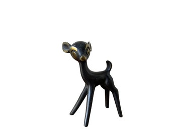 Vintage Hertha Baller Deer, Bambi Figurine by Walter Bosse, Austria, Painted Brass, Stamped, Authentic