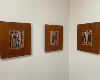 Vintage Enamel Art (3) Attributed to Judith Daner, Mid Century Modern Abstract Art, Wall Decor