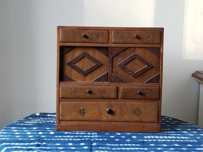 Vintage Japanese Small Wooden Chest Drawers Inlaid Etsy