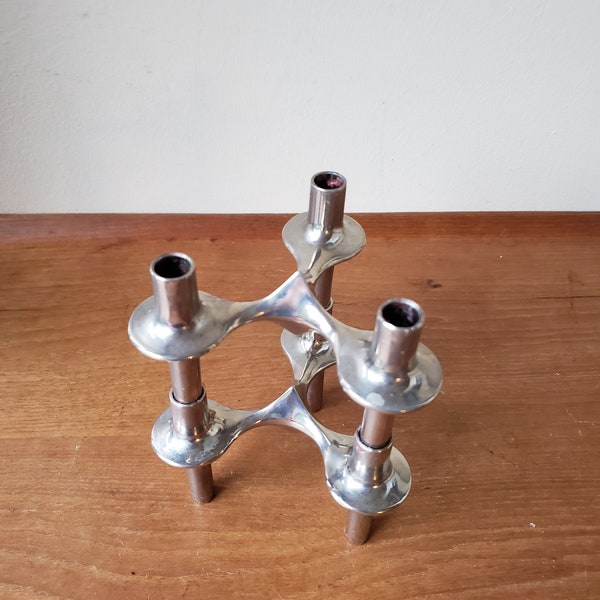 Vintage Nagel Candle Holders (2), Sculptural Candelabra by BMF, Germany, Mid Century Modern, Modernist, Silver Chrome, Gold, Copper