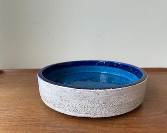 Vintage Bitossi Studio Pottery 8" Cylinder Bowl by Aldo Londi, Italy, Rimini Blue, Mid Century Modern